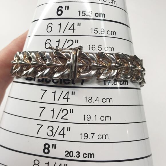 VTG Milor Sterling Silver Dragon Scale Heavy Bracelet Art Deco Textured Puffy - Picture 4 of 11